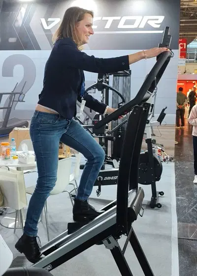 Visitor trying Stair Stepper at ISPO 2025