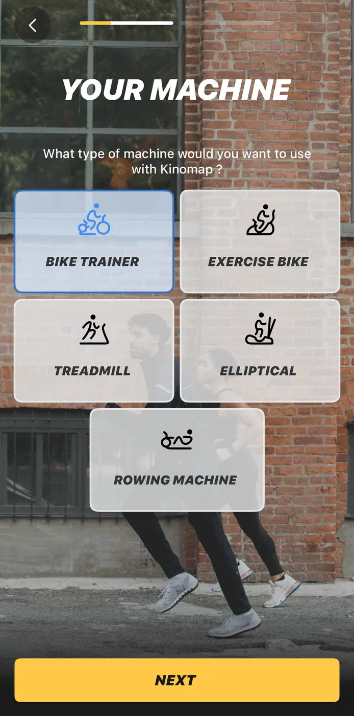 Kinomap equipment type selector