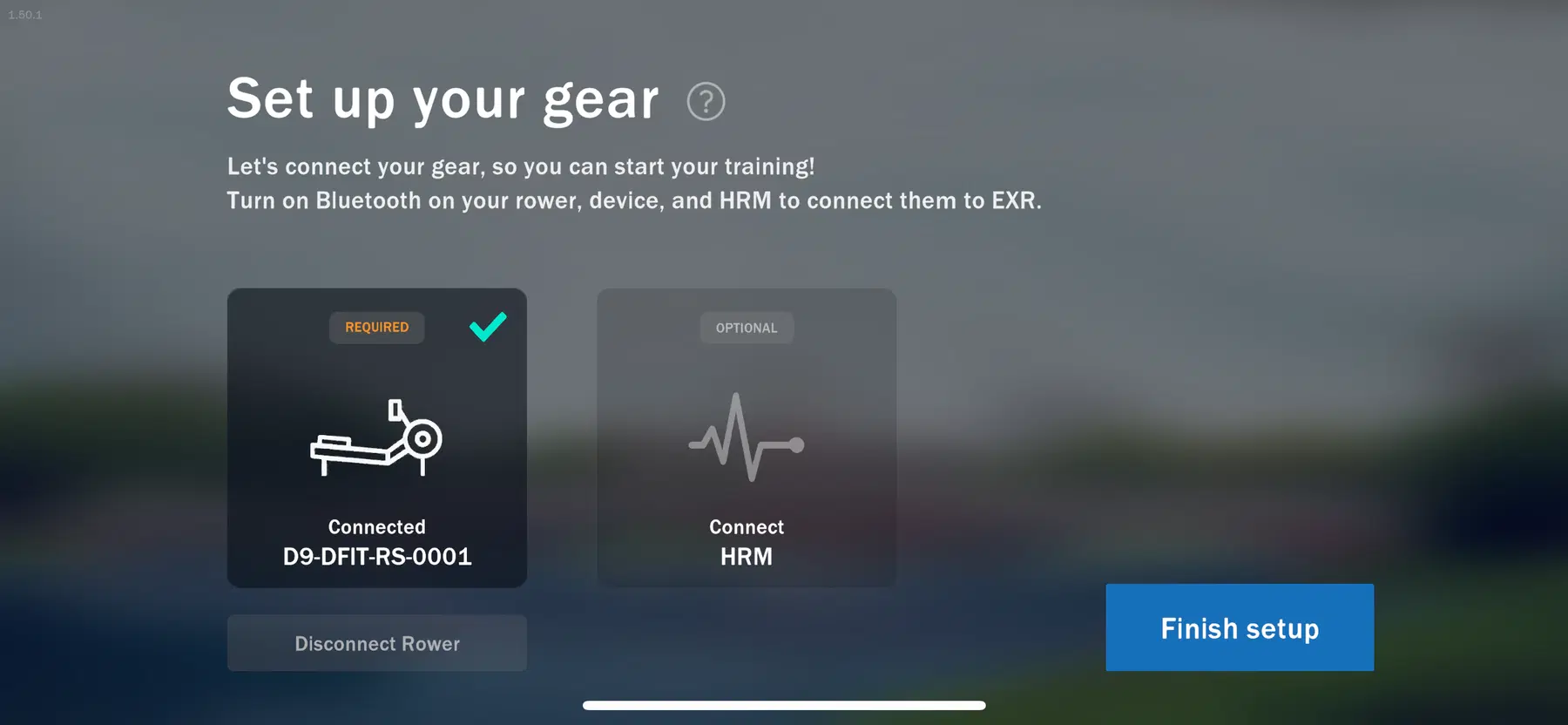 EXR finish setup confirmation