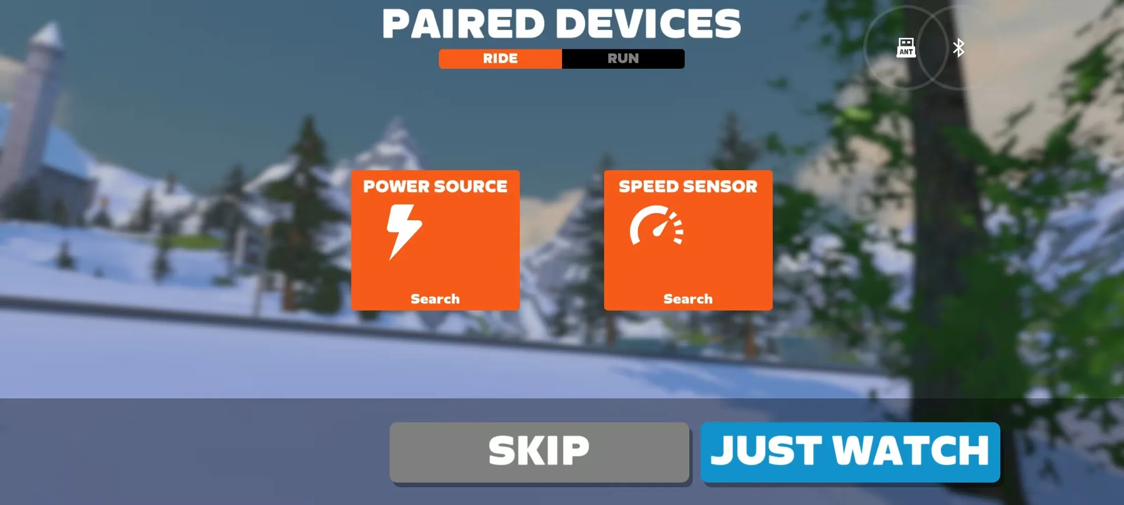 ZWIFT paired devices screen