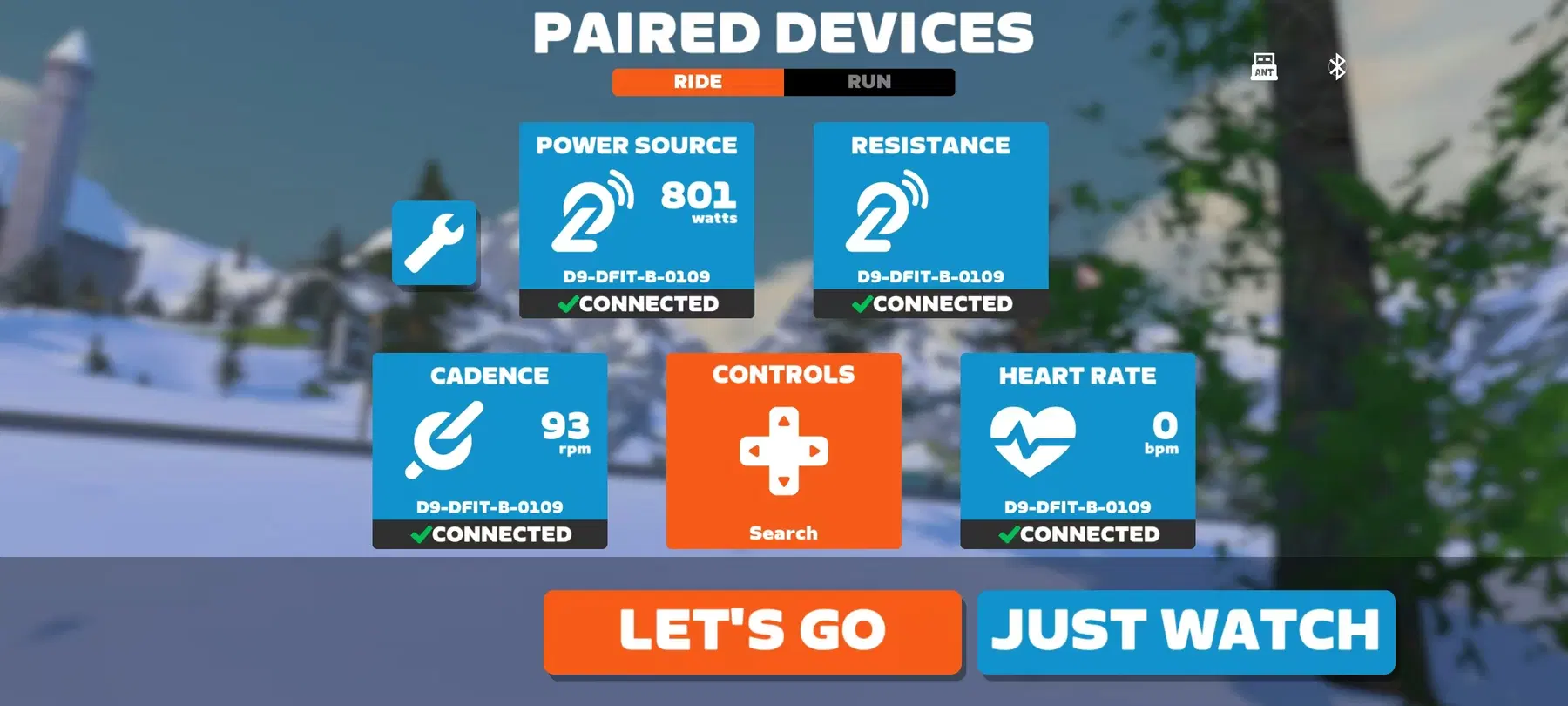 ZWIFT paired metrics screen
