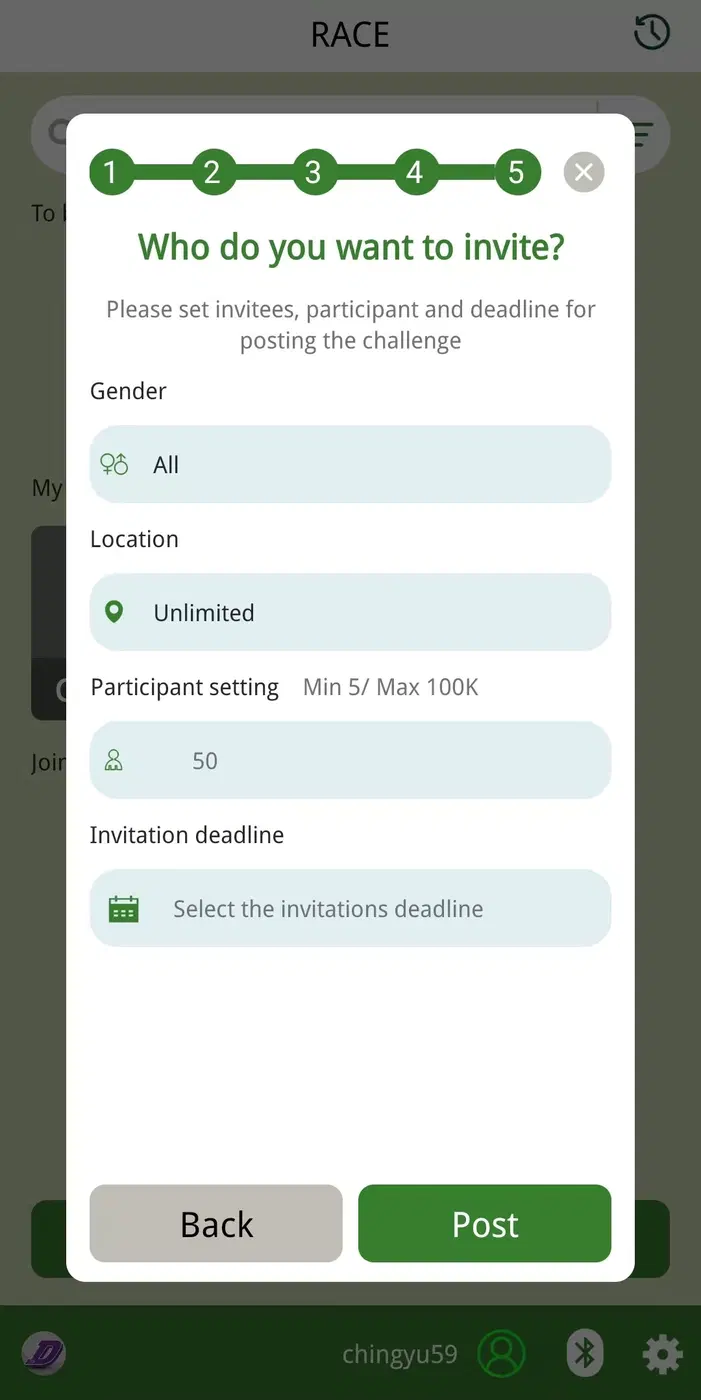 D-Fit challenge publish settings